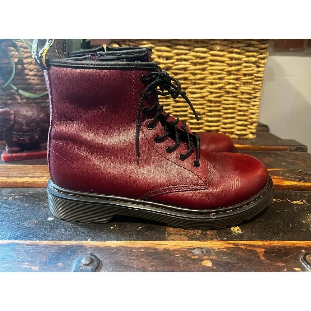 Dr. Martens Youth 1460 Softy T Cherry Red Leather Side Zip Boots Size 4